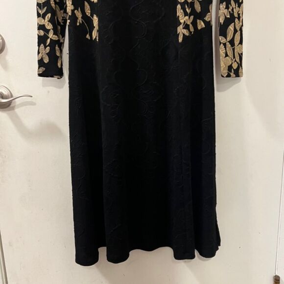 VTG Womens Black Gold Floral Embroidered Midi Dress With Side Slits Size L/XL - Picture 5 of 13